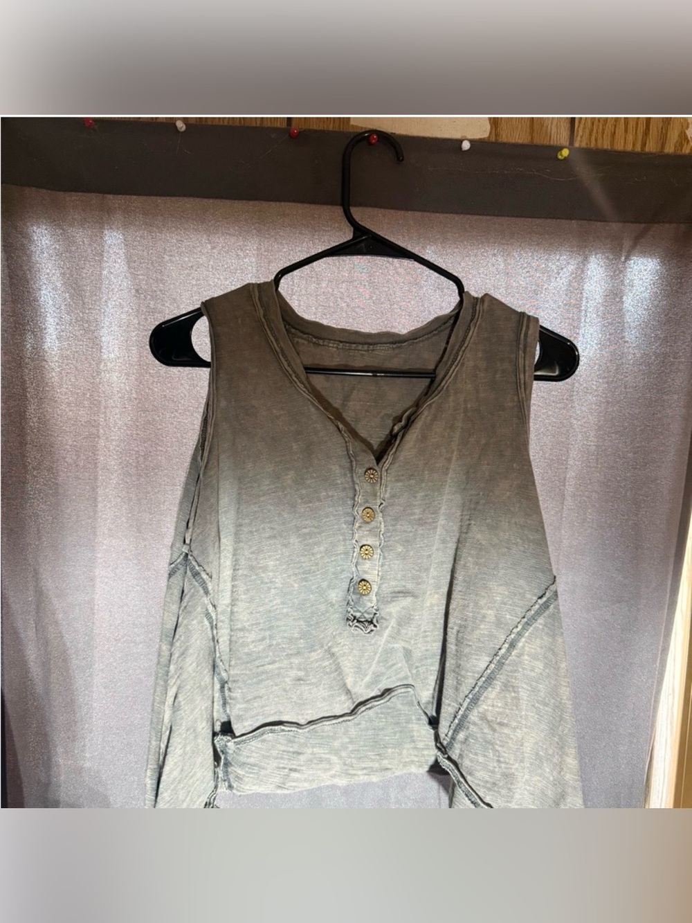 Washed Gray Sleeveless Henley Tank Top - Casual Women's